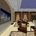 Elegant Hotel Lobby Interior With Blue Ceiling Decorative Walls And Seating Areas