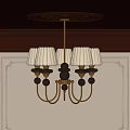 Elegant Classic Chandelier With White Pleated Shades Brass Frame Decorative Ceiling Plate And Wall Paneling