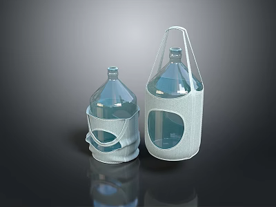Portable Transparent Bottles With White Mesh Sleeves And Handles For Easy Carrying 3d model