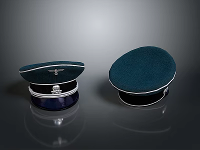 Dark Blue Hats Featuring Badge White Trim on Brim and Brimless Cap Style 3d model