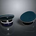 Dark Blue Hats Featuring Badge White Trim on Brim and Brimless Cap Style