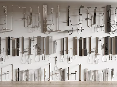 Various Modern Shower Heads With Stainless Steel Design And Wall Mounted Options 3d model