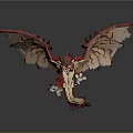 Mythical Red Dragon Character With Large Wings Spiked Body And Glowing Eyes Design
