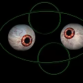 Detailed Human Eyes With Red Blood Vessels And Green Outline On Black Background