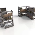 Industrial Metal Storage Shelves With Cardboard Boxes And Jars