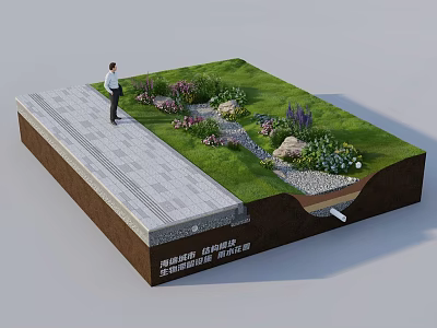 Garden Landscape Design With Stone Walkway Green Lawn And Colorful Flowers 3d model