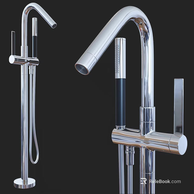 Modern Chrome Faucet Design With Tall Spout Handheld Sprayer And Sleek Polished Finish 3d model 