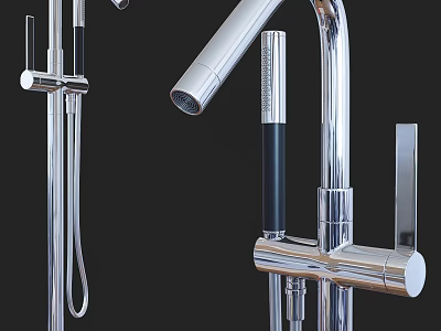 Modern Chrome Faucet Design With Tall Spout Handheld Sprayer And Sleek Polished Finish 3d model
