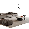 Brown Leather Sofa Coffee Table Set With Ottoman Floor Lamp And Rug