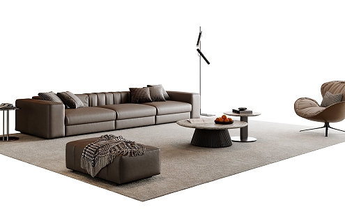 Modern Italian Sofa Coffee Table Combination Leather Sofa Multi-Person Sofa Single Sofa Stool Living Room Sofa Side Table Leisure Chair 3d model