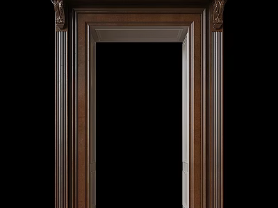 Elegant Wooden Hinged Door With Detailed Classical Carved Frame And Decorative Columns 3d model
