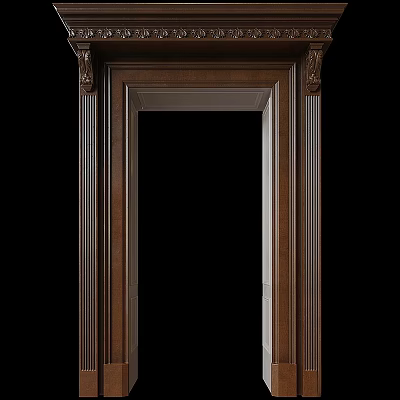 Elegant Wooden Hinged Door With Detailed Classical Carved Frame And Decorative Columns 3d model
