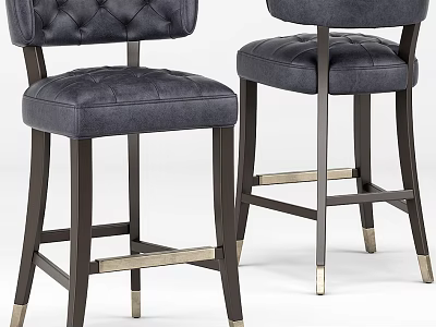 Dark Grey Tufted Bar Stools With Upholstered Seats And Metal Legs 3d model