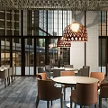 Modern Restaurant Interior With Open Layout Geometric Tiled Floor Wooden Decor Buffet Counters Fruit Displays