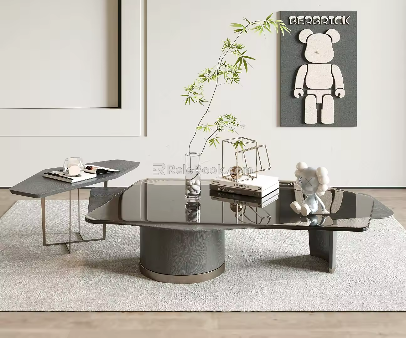 Modern coffee table glass coffee table coffee table combination mother and child coffee table tea table ornaments 3d model