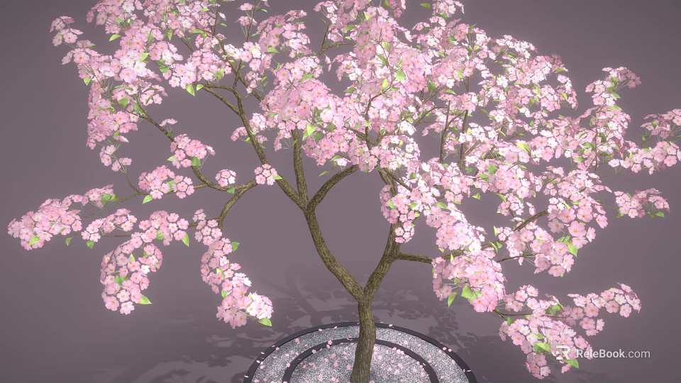 Lush Arbor with Dense Pink Blossoms and Brown Trunk on Circular Ground Surface 3d model 