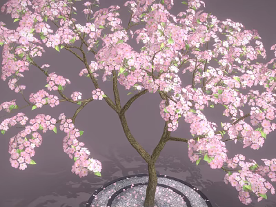 Lush Arbor with Dense Pink Blossoms and Brown Trunk on Circular Ground Surface 3d model