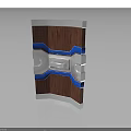 Modern Structural Component With Wooden Panel Silver Metal And Blue Accents