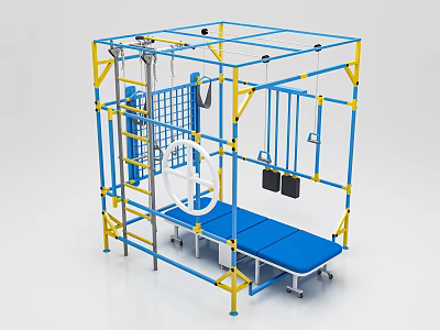 Multi Functional Medical Rehabilitation Training Equipment With Blue Therapy Bed And Suspension Training Accessories 3d model