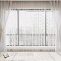 Sheer White Curtains Enhance Window Interior With Natural Light And Potted Plant