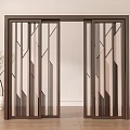Modern Sliding Doors With Geometric Pattern Design And Dark Frame For Interior Space 3d model
