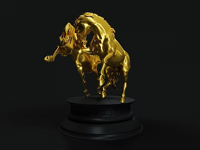 Golden Horse Sculpture With Interactive Pose On Black Base Artistic Design 3d model