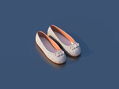 Women's Rhinestone Embellished Sparkling Flats With Toe Design And Silver Shade 3d model