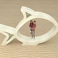 White Fish Shaped Sculpture Photo Spot With Person Sitting And Blue Sky Sandy Ground