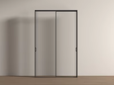 Modern Sliding Door With Black Frame And Ribbed Glass For Interior Space 3d model