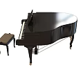 Technology Exhibition Hall Display With Black Piano And Wooden Stool