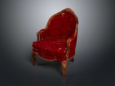Classic Red Vintage Chair With Velvet Upholstery And Wooden Frame Design 3d model