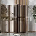 Modern Folding Wooden Room Divider Screen With Vertical Slats And Grid Design 3d model