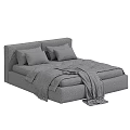 Modern Upholstered Bed Interior With Light Gray Bedding And Dark Throw Blanket 3d model
