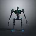 3D Mechanical Robotic Character With Green Torso Extended Arms And Blue Feet
