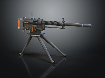 Tactical Military Machine Gun With Tripod Stand And Cooling Barrel Structure 3d model