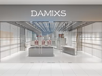 DAMIXS Modern Clothing Store Interior With Glass Windows Mannequins Display Counters And Display Areas 3d model