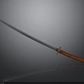 Katana Weapon With Long Slender Blade Red Striped Handle And Golden Accents On Dark Background