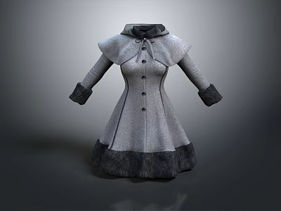 Gray Woolen Coat With Collar Buttons Cuffed Sleeves And Trimmed Hem 3d model