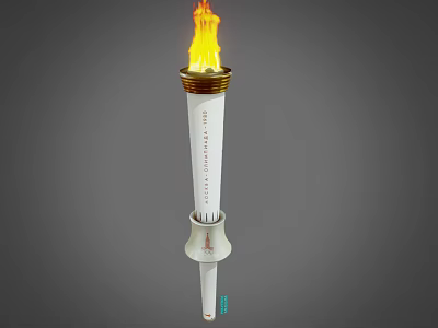 Olympic Torch Sports Equipment With Flame White Design And Golden Top 3d model