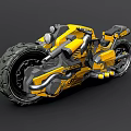 Striking Yellow and Black Futuristic Motorcycle with Thick Tires and Mechanical Details