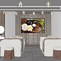 SPA Interior With Two Massage Beds White Linens Wooden Walls And Decorative Painting