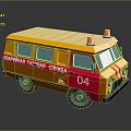 Cartoon Style Orange Red Yard Gas Service Van With Roof Orange Lights Number 04