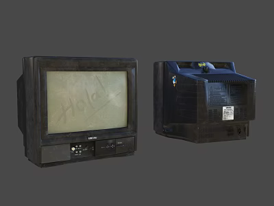 Vintage Televisions Pair With Front Screen Hold Text And Back Panel Details 3d model