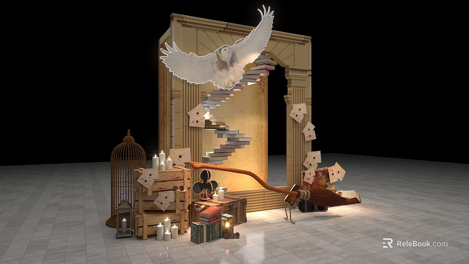 Enchanting Photo Spot With Spiral Staircase White Bird And Vintage Decor 3d model 