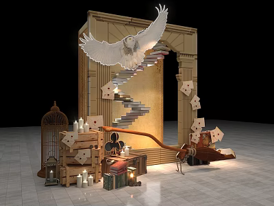 Enchanting Photo Spot With Spiral Staircase White Bird And Vintage Decor 3d model