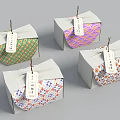 Exquisite Decorative Ornament Set with Colorful Patterned Paper Boxes and Chinese Character Tags