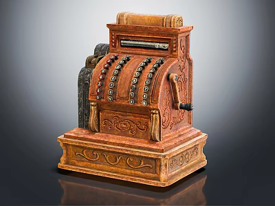 Vintage Wooden Commercial Cash Register With Ornate Carvings And Classic Design 3d model