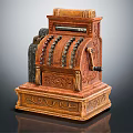 Vintage Wooden Commercial Cash Register With Ornate Carvings And Classic Design