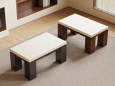 Modern Stools With White Tops Black Brown Legs On Carpet In Living Room 3d model