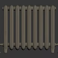 Brass Vertical Radiator With Classic Design And Decorative Valves On Reflective Surface